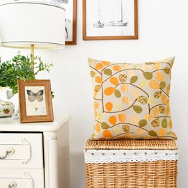 CaliTime Kissenbezüge Kissenhülle Überwurf Kissenbezug für Couch Sofa Heimdekoration Luxus Chenille Niedliche Blätter Beide Seiten 50cmx50cm Ecru Orange