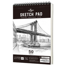 STATIONERY ISLAND A4 Sketchbook, 180gsm Thick Paper, 100 Pages/50 Sheets, Spiral Bound DIN Sketchbook, 1 Pack