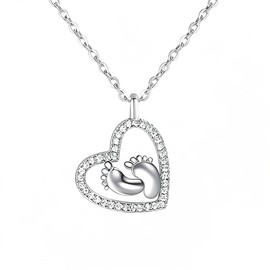 Krstudent Color separation heart necklace, mother gift love footprint baby love footprint necklace