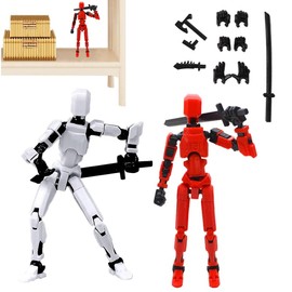 2 Pieces 3D Printed Multi Jointed Movable 13 Articulated Robot Full Joint Action Figures Multi Jointed Moving Robot T13 Action Figures with Multiple Joints with 4 Weapons 3 Gestures (White, Red)