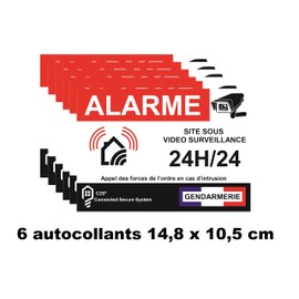 Set of 12 Deterrent, Alarm Stickers, Video Surveillance, Home Protection, 6 Large Stickers (14.8 x 10.5 cm) + 6 Small Stickers (8.5 x 5.5 cm)
