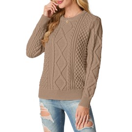 GRECERELLE Ladies Jumpers Crew Neck Cable Knitted Sweater for Women UK Long Sleeve Pullover Tops (Khaki,S)