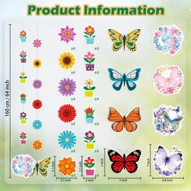Spring Decorations - 8 Pack Spring Flower Butterfly Hanging Party Decor Spring Summer Floral Butterfly Garland Banner for Home Classroom Wedding Birthday Party Supplies