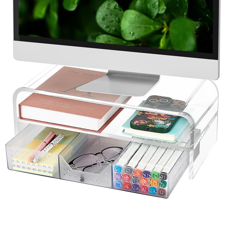 OPNICE Acrylic Clear Desk Organizers and Accessories, 2-Tier Computer Monitor