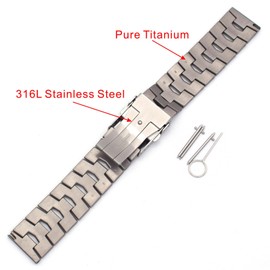 THEAGE Titanium Solid Watch Band for Mens Women, Pure Titanium Watch Straps 22mm