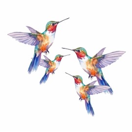 x4 Purple Humming Bird Stickers for Wall Decor, Covering Marks, Mugs & Cups, Car Bumpers, Shower & Tile, Toilets, Laptop & More, Hardwearing Waterproof 0% Transparency (Purple Humming, A5)