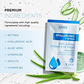 AZURE - Almohadillas hialurónicas y retinol antienvejecimiento para debajo de los ojos, parches hidratantes y rejuvenecedores para máscara de ojos, re