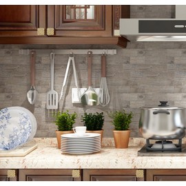 10-Pack Peel and Stick Tile Backsplash 11.3"X11.5" PVC Wall Tiles, Stick on Backsplash for Kitchen, Bathroom Tile, Fireplace Décor, Laundry Table, Stair Decals in Grey Rustic