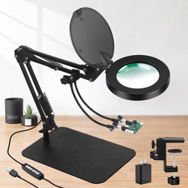 5X Magnifying Glass with Light and Stand, NAKOOS 3-in-1 Magnifying Lamp with Light, 3 Lightings Dimmable Magnifier with Anti-dust Cover and Timer, Soldering Magnifying Glass for DIY Close Work