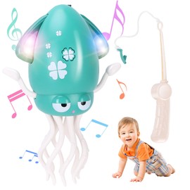 RHHSSE Dancing Octopus Baby Toy, Tummy Time Toys, with Music and Led Light, Automatically Avoids Obstacles, Crawling Toy Suitable for Birthday Gifts for Toddlers Over One Month Old(Green)