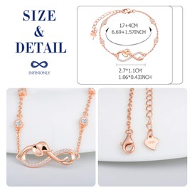 INFINIONLY Women's / Girls' Necklace Pendant, Earring and Bracelets, 925 Sterling Silver Jewellery Sets, Cute Elephant and Infinity Symbol Jewellery Set, Rose Gold, Inlaid Zircon, Sterling Silver,