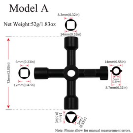 4-Way Multi-Functional Utilities Key, 2 Pcs Zinc Alloy Meter Box Key Gas Key Universal Meter Wrench for Electrical Cabinet, Elevator, Water Valve (Black)