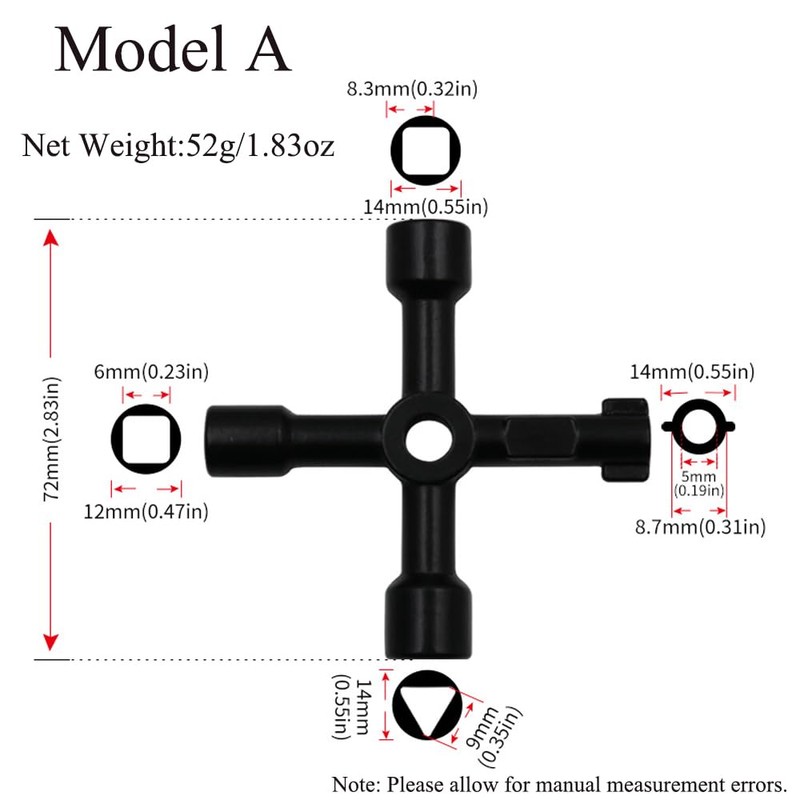 4-Way Multi-Functional Utilities Key, 2 Pcs Zinc Alloy Meter Box