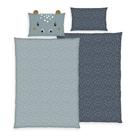 Familando Baby Bed Linen Made of 100% Cotton Oeko-Tex with Zip · Duvet Cover 100 x 135 cm Pillowcase 40 x 60 cm · Children's Bed Linen in Various Animal Designs (Hippo)