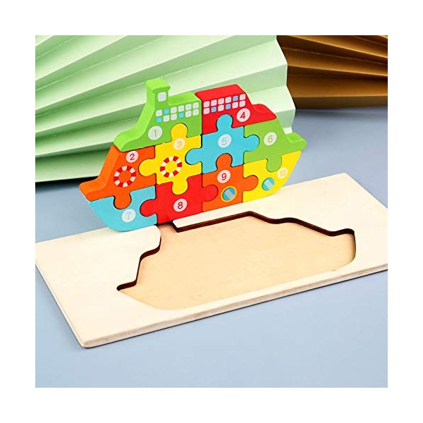 MODERNGENIC Wooden 3D Jigsaw Puzzle for Kids, Animal Number Block