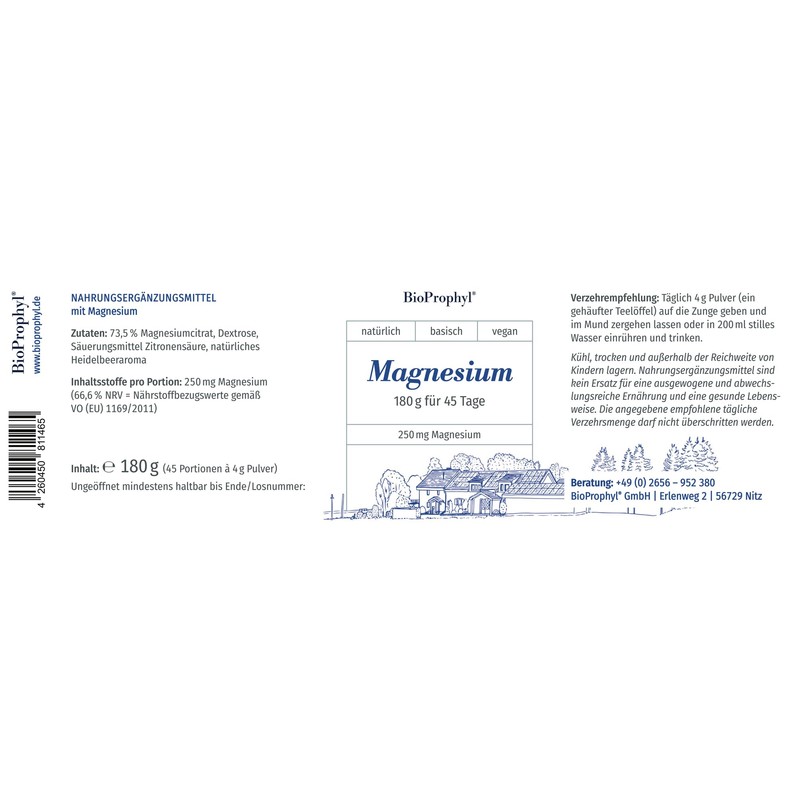 BioProphyl® Magnesium Pulver - 250 mg - hochdosiert - vegan