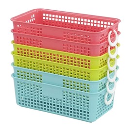 Leendines Coloured Plastic Basket 6 Packs Small Storage Baskets with Handle
