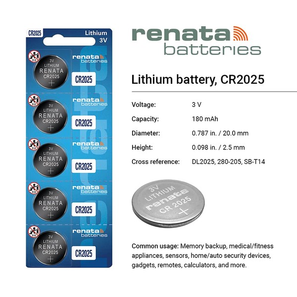 Renata Batteries Twin Pack, CR2025 Coin Cell Battery