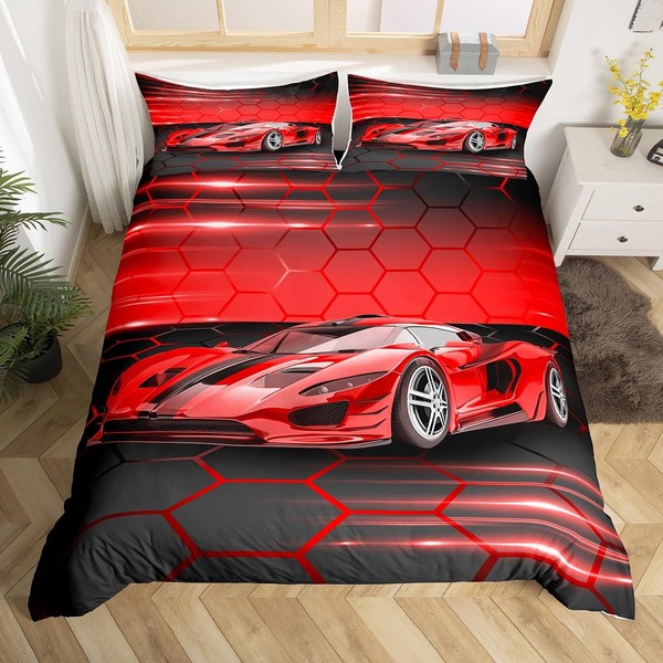 Homemissing Red Racing Car Duvet Cover Set Boys Girls Speed