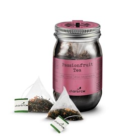 Charbrew Passionfruit Tea Teabags -100% Compostable Tea Bags in Reusable Glass Mason Jar 40g/1.41oz - 16 Premium Fine Mesh Teabag Infusers Premium Tea from Sri Lanka