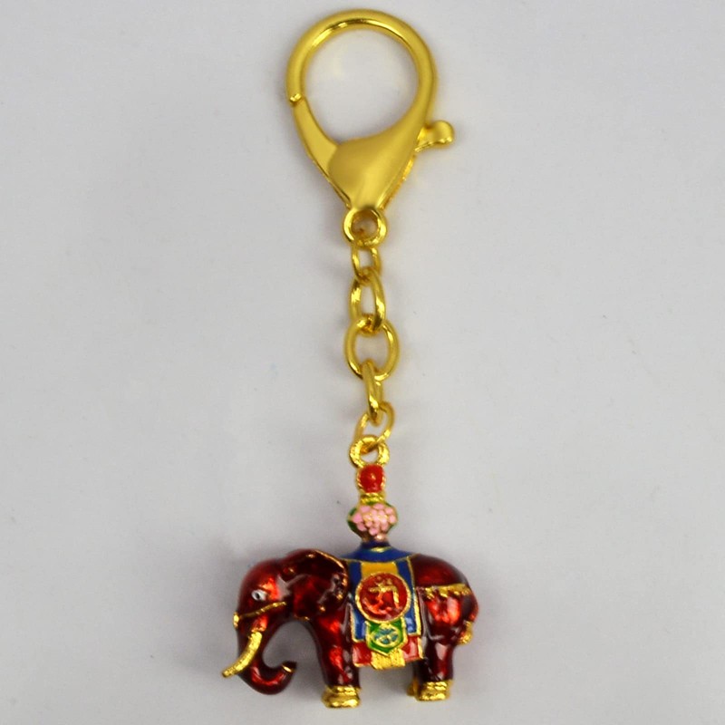 Lucky Feng Shui Red Prosperity Elephant with Treasure Vase Keyring,