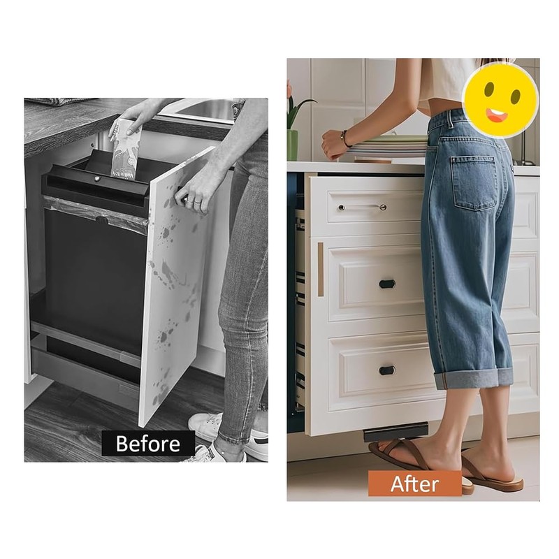 Cabinet Foot Pull for Trash Drawer, Touchless Hands-Free Design, Black,