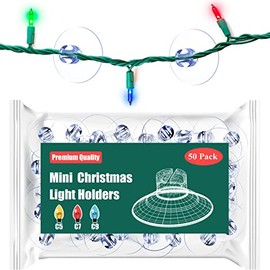 Miuezuth Christmas Light Suction Cups, Mini Holiday Light String Hooks Holders, Clear Rope Light Caddy Window Glass Suction Cup Clips Hang Seasonal Lights & Xmas Decorations (50 Pcs)
