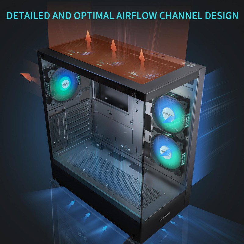 MUSETEX PC CASE ATX 6 PWM ARGB Fans Pre-Installed, Type-C