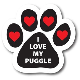 Magnet me Up I Love My Puggle Pawprint Magnet Decal, Heavy Duty Automotive Magnet for Car Truck SUV