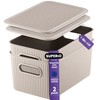 Decorative Plastic Storage Baskets with Lids, Medium Taupe (2 Pack)