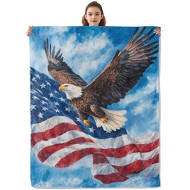 Kibue Patriotic Eagle Blanket - Soft & Cozy Warm Flannel Throw - Plush Lightweight Blankets for Travel, Sofa, Bedroom, Office - Gifts for Adults Women Kids - for All Seasons 60"×50"