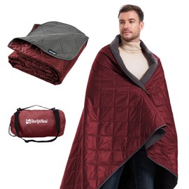 sheelokhwui 4-in-1 Large Outdoor Blanket - Waterproof & Windproof Thickened Warm Fleece Camping Blanket for Stadium, Hiking, Sporting Events - 81"x57", Packable (Antique Ruby)