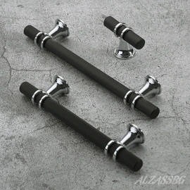 Alzassbg 10 Pack Matt Black and Silver Cabinet Pulls, 5 Inch(128mm) Hole Centers Kitchen Hardware Knurled Cabinet Handles for Cabinets and Drawers AL3087CP-MB