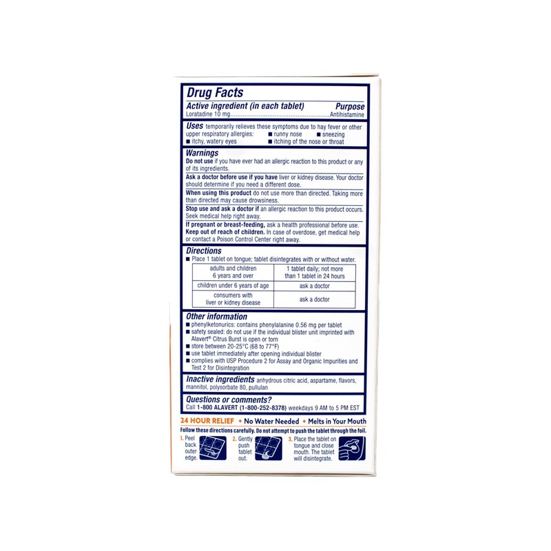 Alavert 24 Hour Orally Disintegrating Tablets Citrus Burst 20 Tablets