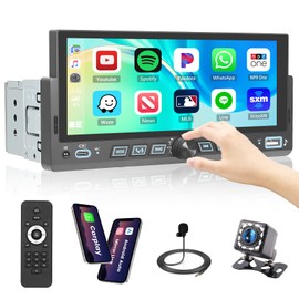 Hikity 17,5 cm Estéreo de coche inalámbrico CarPlay y Android Auto, receptor de radio de coche con visualización táctil Bluetooth5.2 de copia de seguridad de la cámara de retroceso, control del