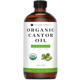 Kate Blanc Cosmetics Castor Oil for Face, Hair & Skin (16oz, Organic, Cold Pressed, Hexane-Free) Moisturizer for Eyelashes, Eyebrows, and Scalp