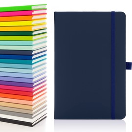 Notes London Eco A5 Notebook with Lined Pages, Pen Loop, Ribbon, Date Marks and Paper Pocket, Medium Hardback Journal, Note, sustainably sourced paper (Navy)