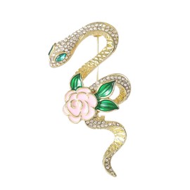 fdsmall Vintage Snake Brooch Gold Tone Snake Brooch Metal Snake Brooch Rhinestone Retro Viper Snake Camellia Brooch Wedding Pin Banquet Badge Jewelry, Metal