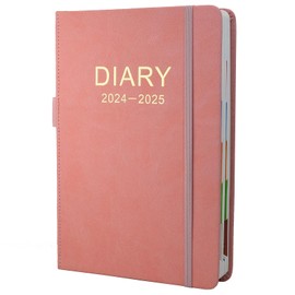 2024-2025 A5 Day to Page Diary 2024-2025 July 2024 to June 2024, Productivity A5 Daily Planner with Colourful Pages Monthly Pockets, Pen Loop and Inner Pocket, 400 Pages (Pink)