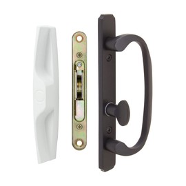 FPL Replacement Sliding Door Handle with Non-Keyed Pull - Offset Thumb Turn (White/Oil Rubbed Bronze + Mortise Lock)