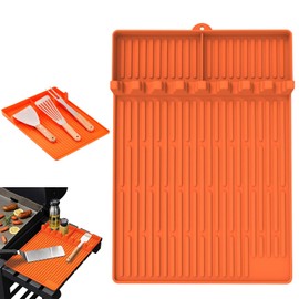 Silicone Spatula Mat, Suitable for Blackstone Griddle Accessories, Reusable grill mat with drip pads, Outdoor Grill Kitchen Countertop Large Grill Pan Tool Mat