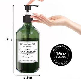 Kzeirm Green Soap Dispenser, Dish Soap Hand Soap Dispenser Set for Bathroom & Kitchen, Refillable Pump Bottle Dispenser, Plastic Soap and Lotion Dispenser, Empty Liquid Soap Dispenser, 2 Pcs