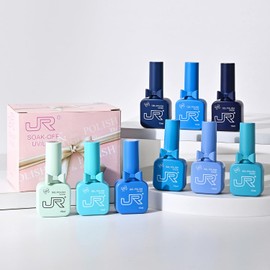 JR 9 PCS 0.5oz Nail Gel Polish Set Same Color Same bottle Ocean Blue Gel Nail Kit UV LED Soak Off Polish Home DIY Gift I Blue Series