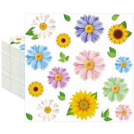 100 PCS Spring Floral Cocktail Napkins Disposable Flower Theme Paper Napkins 3-Ply Spring Flower Blossom Beverage Napkins for Wedding Bridal Baby Shower Flowers Theme Tea Party Supplies