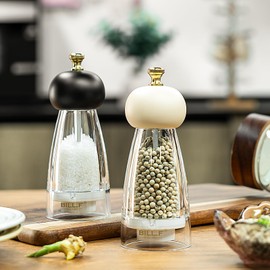 Salt and Pepper Grinders Set Refillable Set of 2 - Acrylic Salt Shaker or Pepper Shaker Black and White Grinders Two 5 oz Salt - Pepper Mill or Salt Mill - Spice Grinder