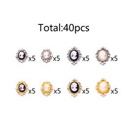 Baroque Pearl Nail Art Decoration Charms, 40 Pieces, Multi-Color, Golden and Silvery, Nail Art Charms Retro Baroque Designs Nail Art Accessories Jewelry Decorations for Women Nail Supplies