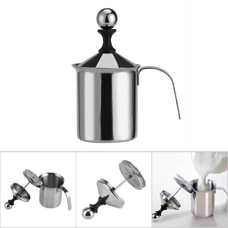 400ML/800ML Stainless Steel Manual Milk Frother Double Mesh Coffee Foamer