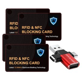 BUISAMG RFID Blocking Card, Credit Card Protector, One Card Protects Entire Wallet Purse, RFID/NFC Contactless Bank Card Protector, ID ATM Guard Card Blocker, Contains usb data blocker. 5-piece set