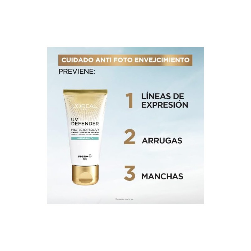 L'Oréal Paris Kit: Protector Solar Diario FPS50+ UV Defender Anti-Brillo