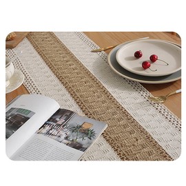 DUYONE Burlap Cotton 9FT-108inch Table Runner Farmhouse Style Decoration with Tassels,for Rustic Home Decor,Reusable Summer Dinner Table Runners-Beige Brown